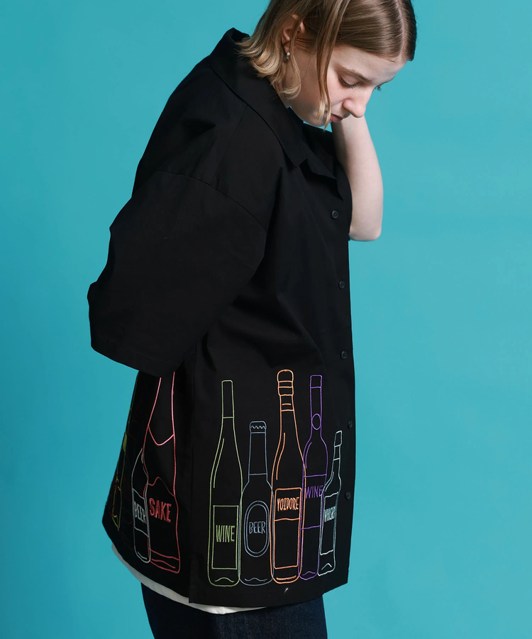 JACKROSE(ジャックローズ) |YOIDORE/酔いどれ 酒ボトル 刺繍SSシャツ(MENS)