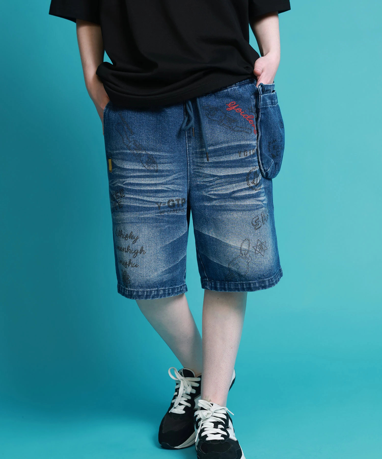 JACKROSE(ジャックローズ) |YOIDORE/酔いどれ 落書き ポーチバッグ ショートパンツ(MENS)