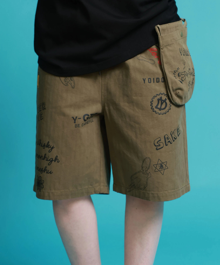 JACKROSE(ジャックローズ) |YOIDORE/酔いどれ 落書き ポーチバッグ ショートパンツ(MENS)