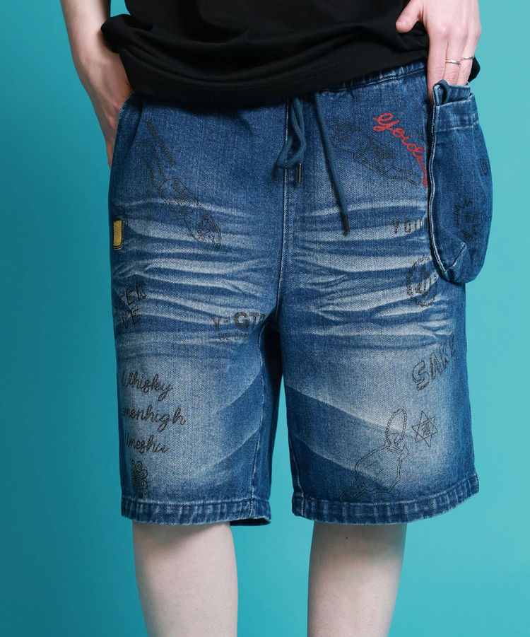 JACKROSE(ジャックローズ) |YOIDORE/酔いどれ 落書き ポーチバッグ ショートパンツ(MENS)