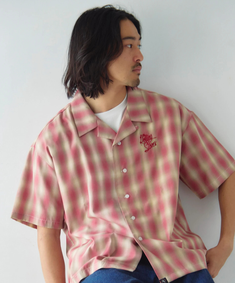 JACKROSE(ジャックローズ) |【The Rolling Stones×JACKROSE】 ヴィンテージ加工･チェックSSシャツ(短丈)(MENS)