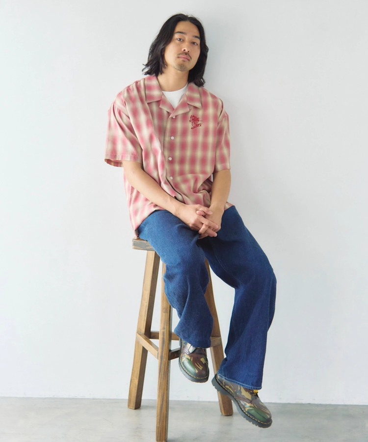 JACKROSE(ジャックローズ) |【The Rolling Stones×JACKROSE】 ヴィンテージ加工･チェックSSシャツ(短丈)(MENS)