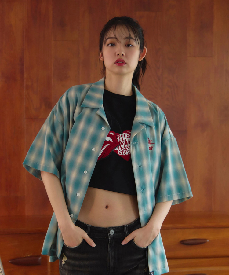 JACKROSE(ジャックローズ) |【The Rolling Stones×JACKROSE】 ヴィンテージ加工･チェックSSシャツ(短丈)(MENS)