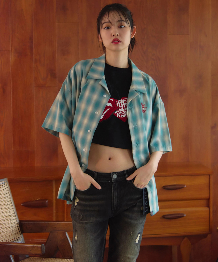JACKROSE(ジャックローズ) |【The Rolling Stones×JACKROSE】 ヴィンテージ加工･チェックSSシャツ(短丈)(MENS)