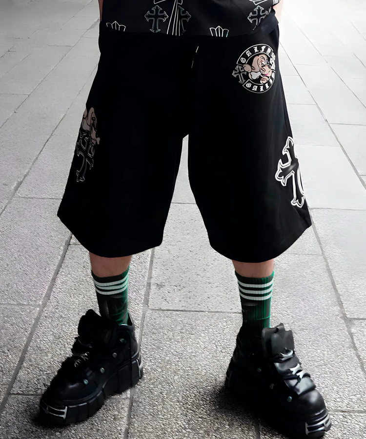 JACKROSE(ジャックローズ) |【GALFY×GALLIS ADDICTION】別注十字架わんわんハーフパンツ(MENS/WOMENS)
