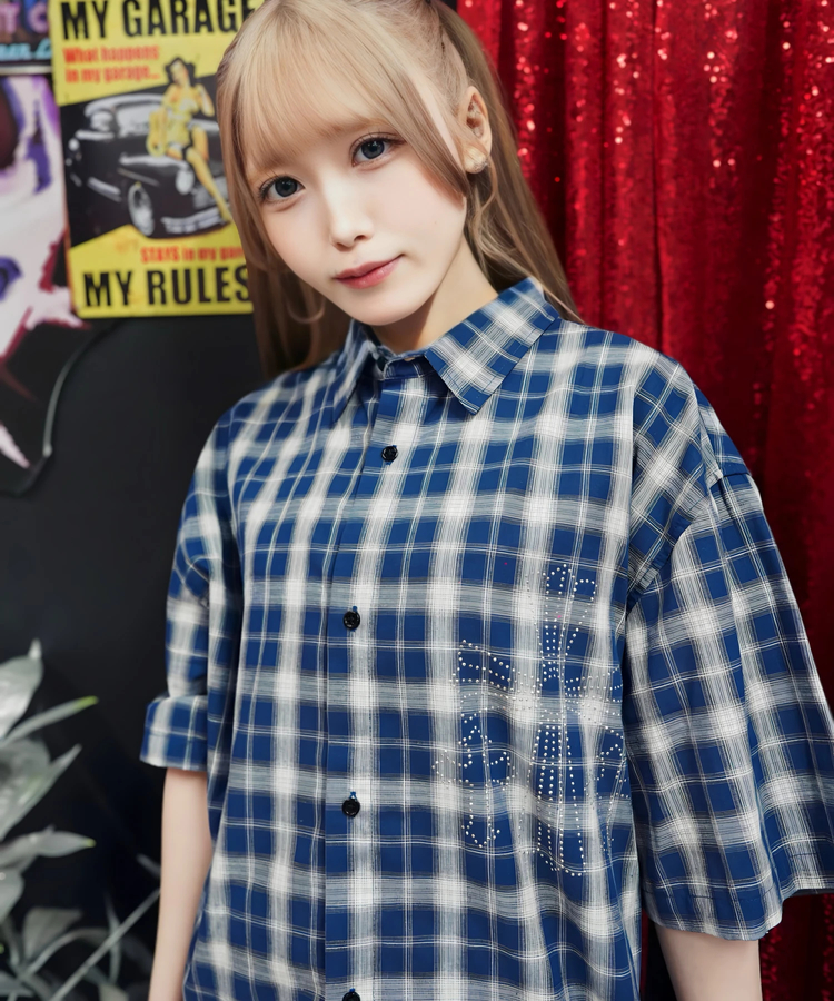 JACKROSE(ジャックローズ) |【GALFY×GALLIS ADDICTION】安心の十字架キラキラチェックSSシャツ(MENS)