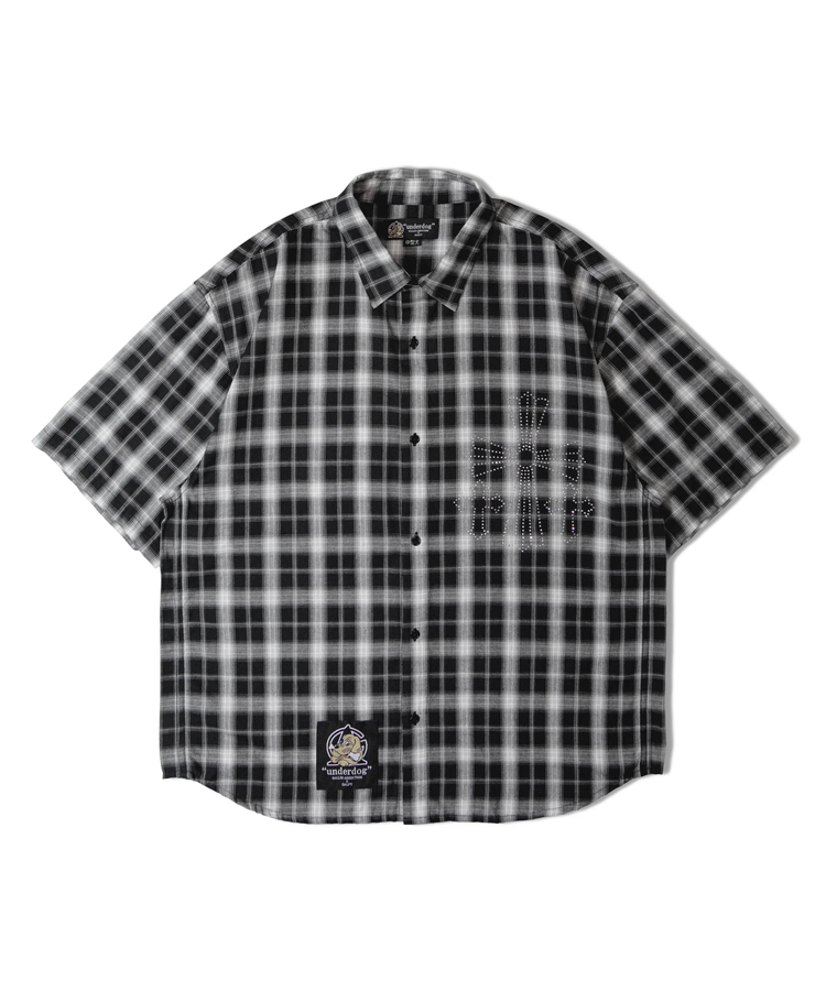 JACKROSE(ジャックローズ) |【GALFY×GALLIS ADDICTION】安心の十字架キラキラチェックSSシャツ(MENS)