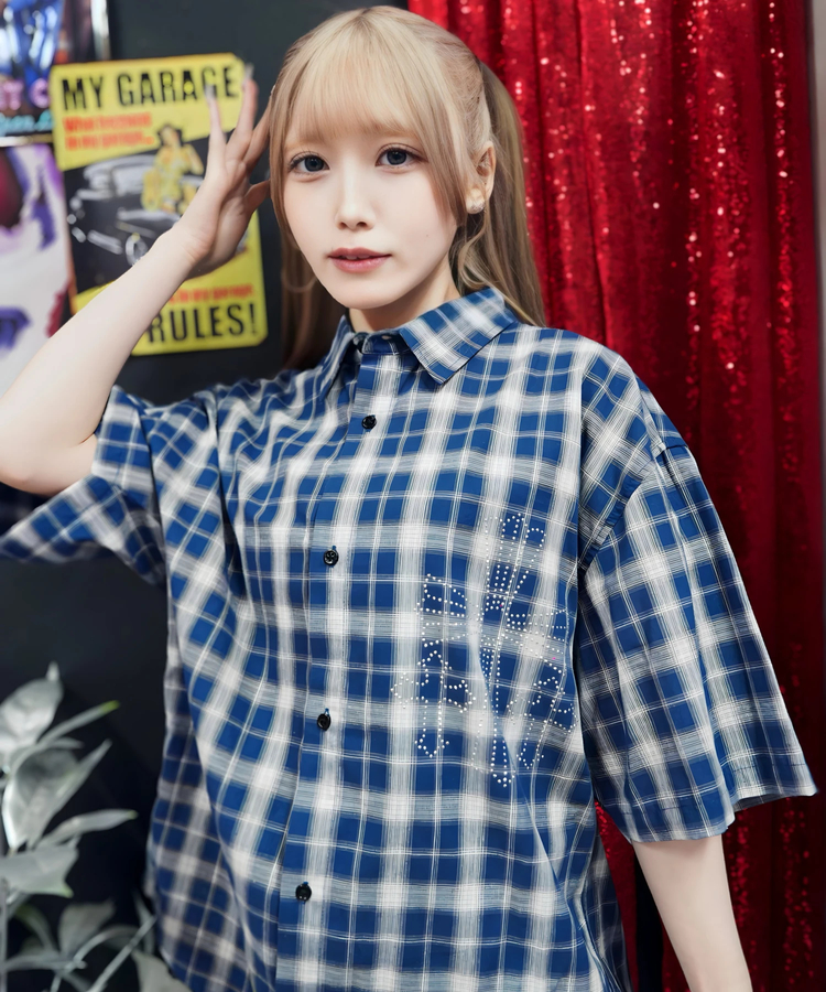 JACKROSE(ジャックローズ) |【GALFY×GALLIS ADDICTION】安心の十字架キラキラチェックSSシャツ(MENS)