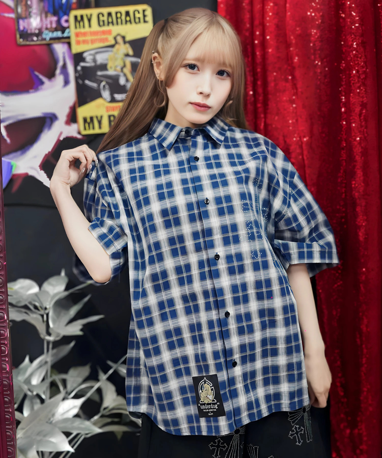 JACKROSE(ジャックローズ) |【GALFY×GALLIS ADDICTION】安心の十字架キラキラチェックSSシャツ(MENS)