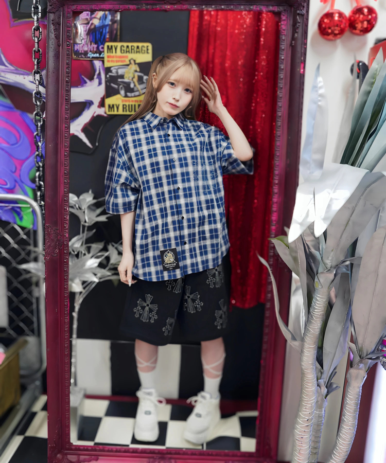 JACKROSE(ジャックローズ) |【GALFY×GALLIS ADDICTION】安心の十字架キラキラチェックSSシャツ(MENS)