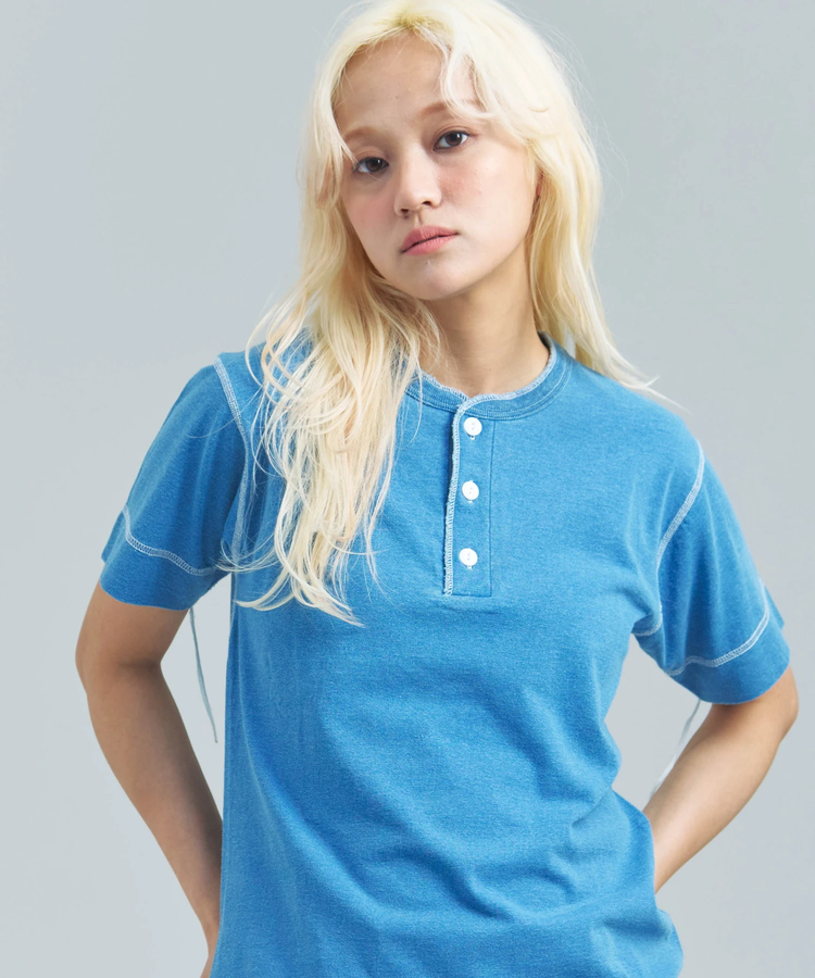 JACKROSE(ジャックローズ) |Healthknit/ヘルスニット INDIGO HENLEY NECK SHORT SLEEVE TEE(MENS)