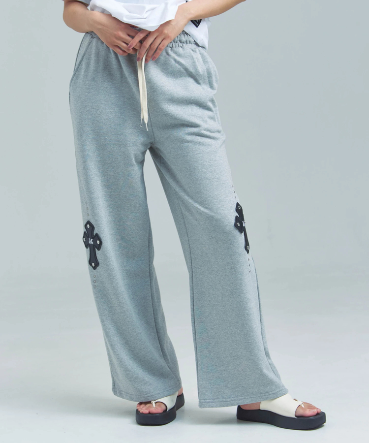 JACKROSE(ジャックローズ) |MUCENT/ムセント CROSS LEATHER PATCH SWEAT PANTS(WOMENS)