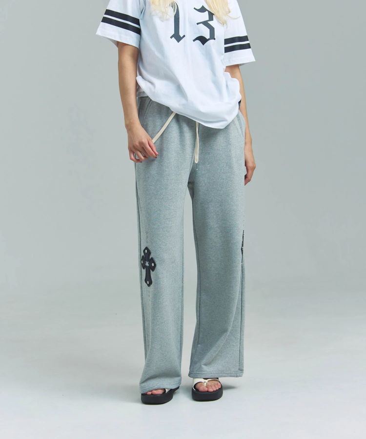 JACKROSE(ジャックローズ) |MUCENT/ムセント CROSS LEATHER PATCH SWEAT PANTS(WOMENS)