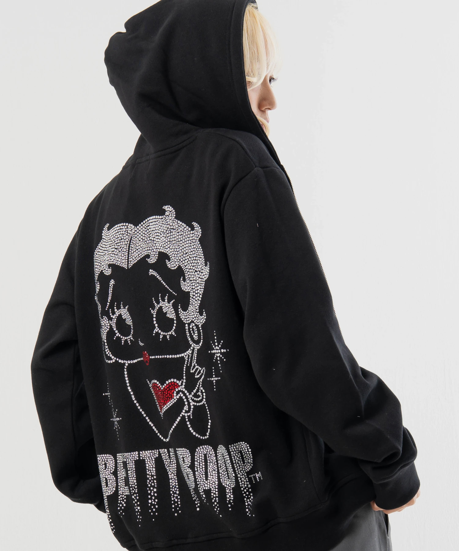 BETTY BOOP NEVERMIND ラインストーン・裏毛ZIPパーカー(MENS/WOMENS
