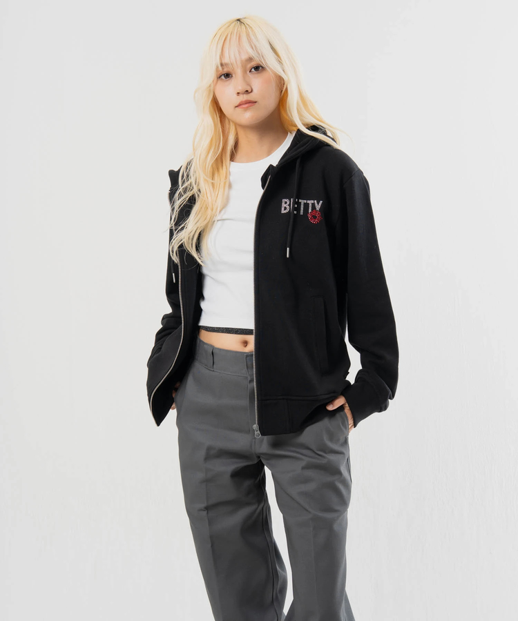 BETTY BOOP NEVERMIND ラインストーン・裏毛ZIPパーカー(MENS/WOMENS