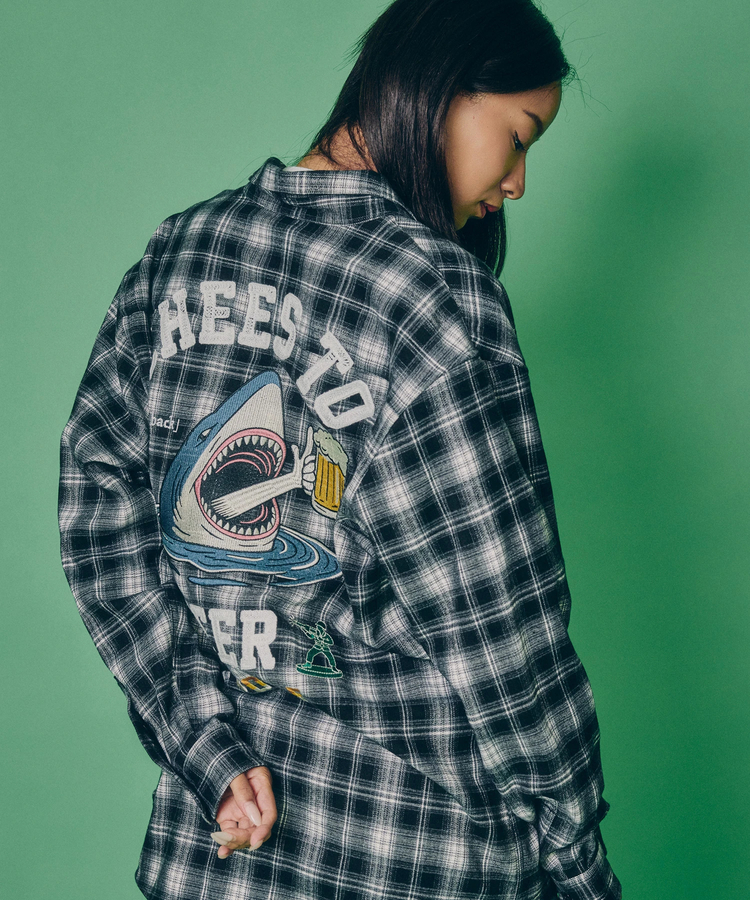 JACKROSE(ジャックローズ) |YOIDORE/酔いどれ サメビール 長袖 チェックシャツ(MENS)