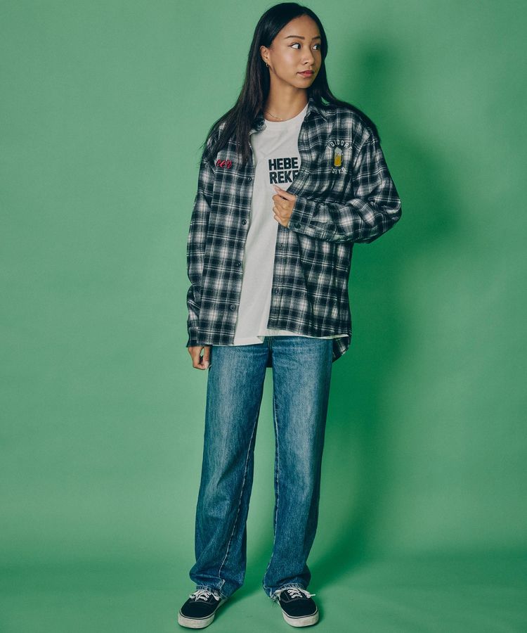 YOIDORE/酔いどれ サメビール 長袖 チェックシャツ(MENS