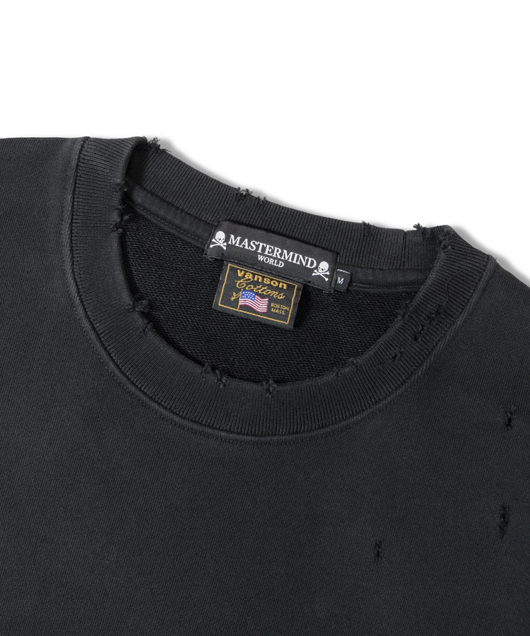 JACKROSE(ジャックローズ) |VANSON×MASTERMIND WORLD/バンソン×マスターマインドワールド ダメージ 裏毛クルーネック スウェット REGULAR FIT(MENS)