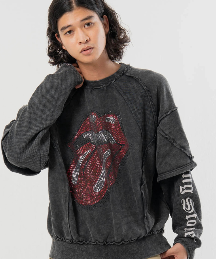 JACKROSE(ジャックローズ) |【The Rolling Stones×JACKROSE】 シグネチャー ラインストーン-レイヤード スウェット(MENS)