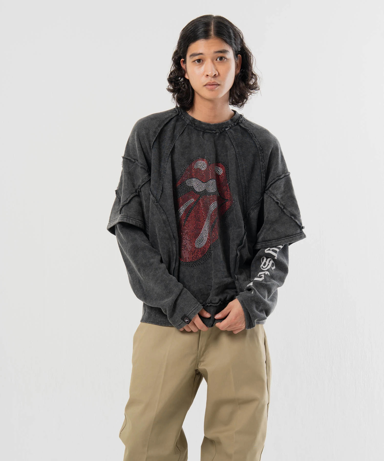 JACKROSE(ジャックローズ) |【The Rolling Stones×JACKROSE】 シグネチャー ラインストーン-レイヤード スウェット(MENS)