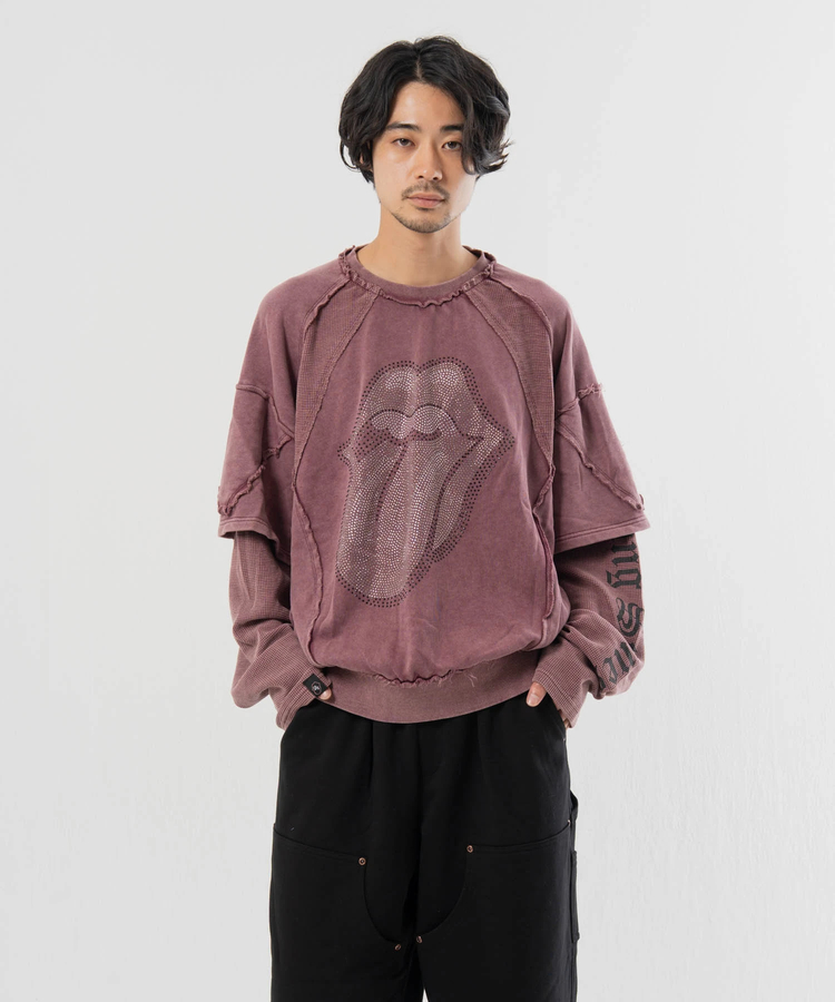 JACKROSE(ジャックローズ) |【The Rolling Stones×JACKROSE】 シグネチャー ラインストーン-レイヤード スウェット(MENS)