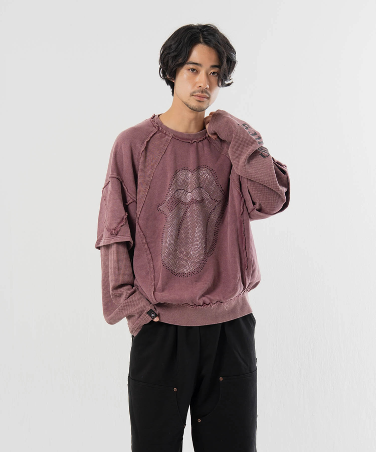 JACKROSE(ジャックローズ) |【The Rolling Stones×JACKROSE】 シグネチャー ラインストーン-レイヤード スウェット(MENS)