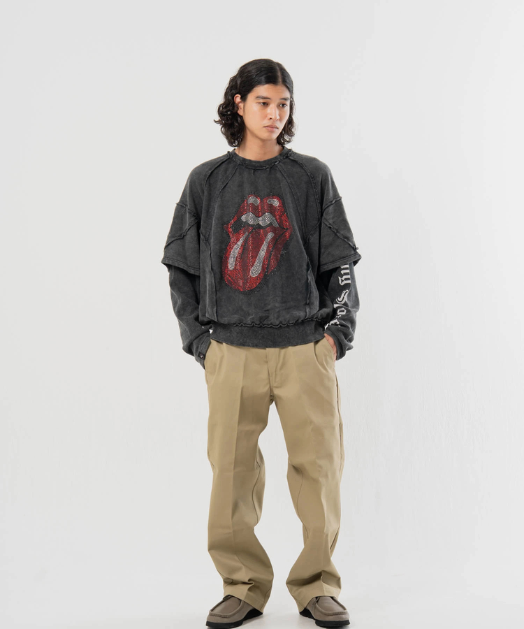 JACKROSE(ジャックローズ) |【The Rolling Stones×JACKROSE】 シグネチャー ラインストーン-レイヤード スウェット(MENS)