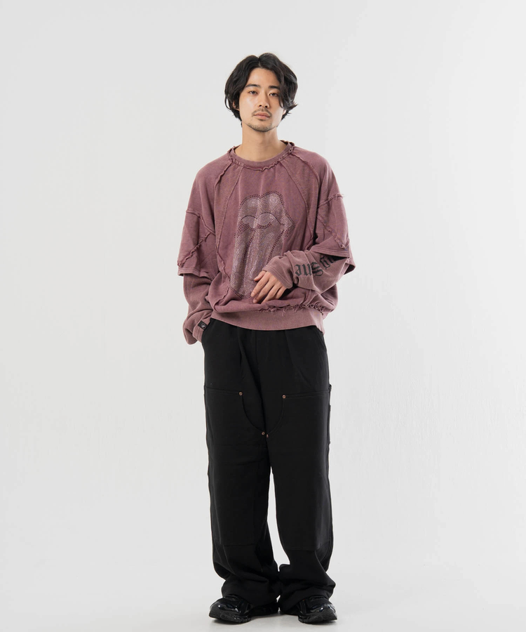 JACKROSE(ジャックローズ) |【The Rolling Stones×JACKROSE】 シグネチャー ラインストーン-レイヤード スウェット(MENS)