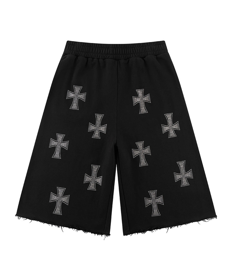 JACKROSE(ジャックローズ) |Unknown London/アンノウン ロンドン Black X Silver Allover Rhinestone Baggy Sweat Shorts(MENS)