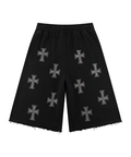 JACKROSE(ジャックローズ) |Unknown London/アンノウン ロンドン Black X Silver Allover Rhinestone Baggy Sweat Shorts(MENS)