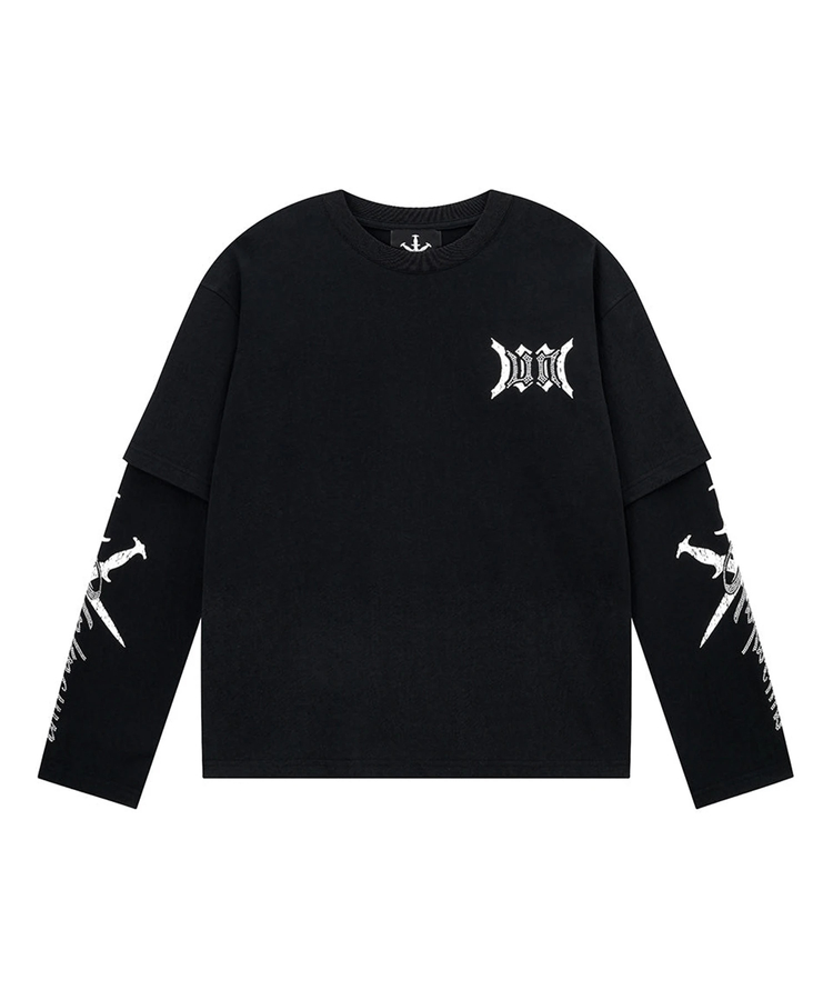JACKROSE(ジャックローズ) |Unknown London/アンノウン ロンドン Cursive Rhinestone Layered Long Sleeve(MENS)