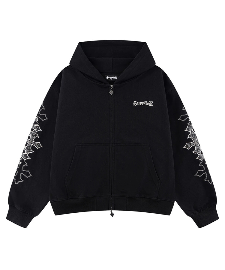 SUPPLIER/サプライヤー Multiple Cross Leather Patch Zip Hoodie(MENS