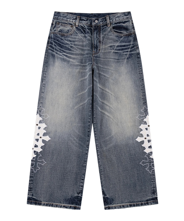JACKROSE(ジャックローズ) |SUPPLIER/サプライヤー Multiple Cross Leather Patch Baggy Denim(MENS)
