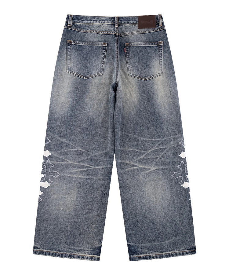 JACKROSE(ジャックローズ) |SUPPLIER/サプライヤー Multiple Cross Leather Patch Baggy Denim(MENS)