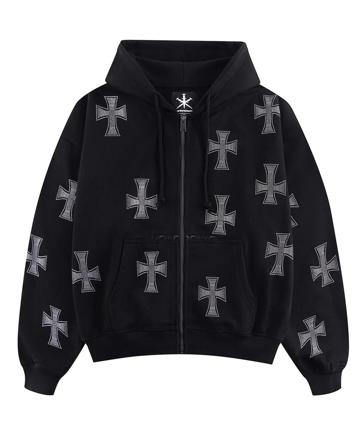 【最終値下げ】UNKNOWN LONDON セットアップ ラインストーンクロス Unknown London/アンノウン ロンドン Cross Rhinestone Zip Hoodie