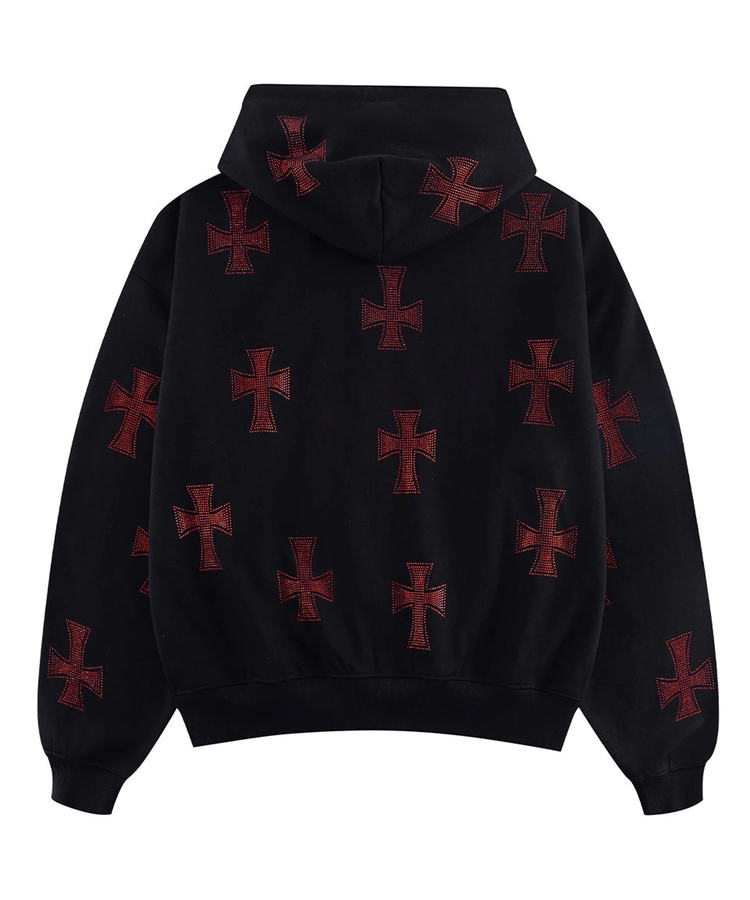Unknown London/アンノウン ロンドン Cross Rhinestone Zip Hoodie