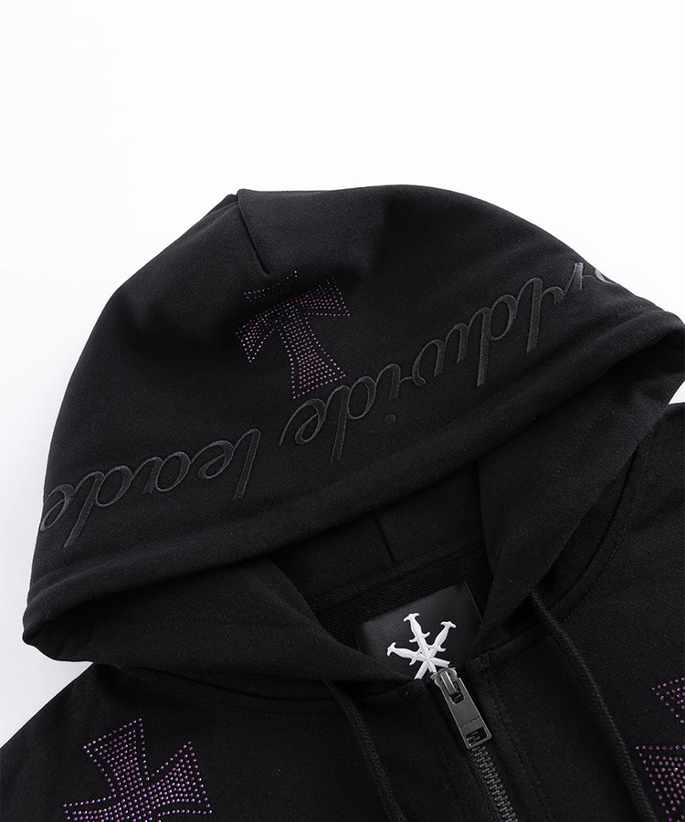 Unknown London/アンノウン ロンドン Cross Rhinestone Zip Hoodie