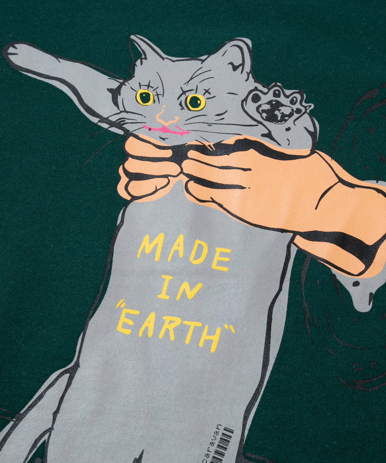 eco lead 裏起毛 地球から連れてこられた猫ラウンドクルーネック (MENS