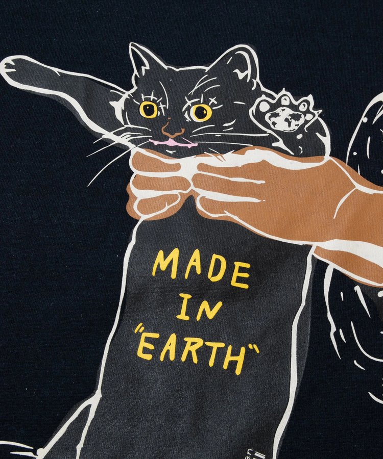 eco lead 裏起毛 地球から連れてこられた猫ラウンドクルーネック (MENS