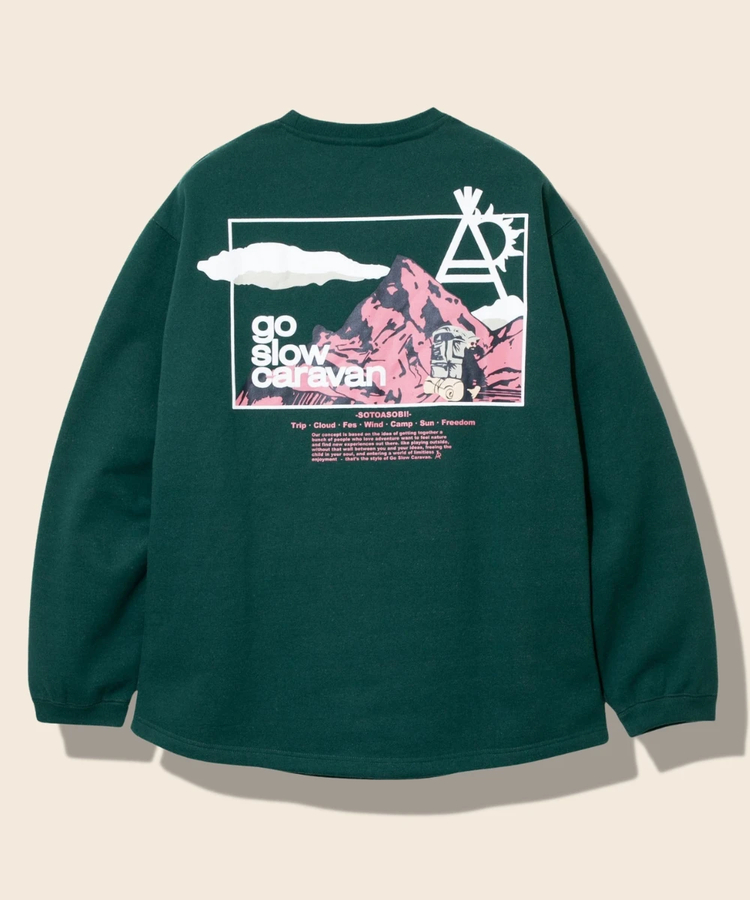 go slow caravan(ゴースローキャラバン) |eco lead 裏起毛 スクエアLOGOラウンドクルーネック (MENS)