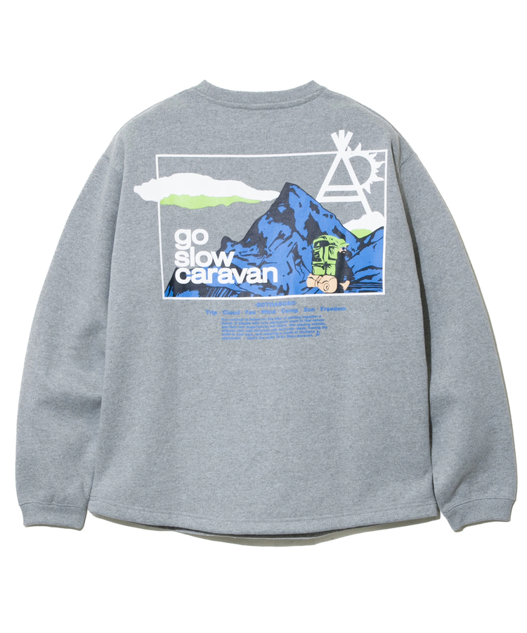 go slow caravan(ゴースローキャラバン) |eco lead 裏起毛 スクエアLOGOラウンドクルーネック (MENS)