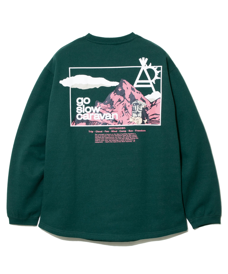 go slow caravan(ゴースローキャラバン) |eco lead 裏起毛 スクエアLOGOラウンドクルーネック (MENS)