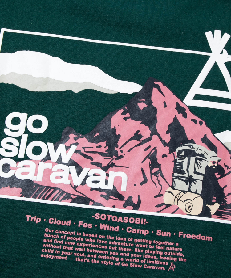 go slow caravan(ゴースローキャラバン) |eco lead 裏起毛 スクエアLOGOラウンドクルーネック (MENS)