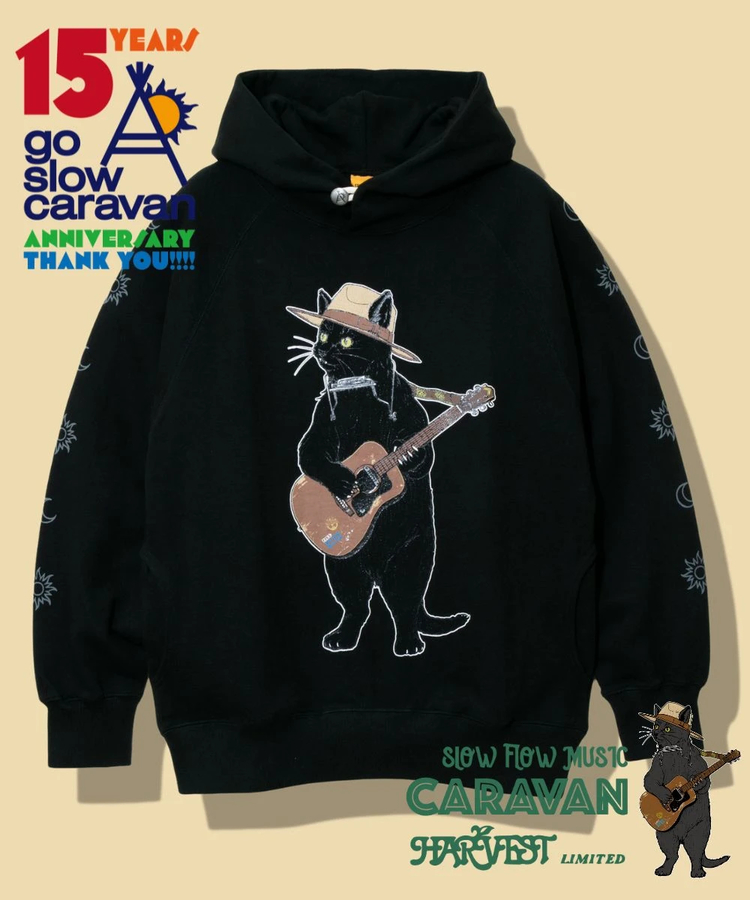 【GSC15周年】Caravan x gsc 空紡糸裏毛 ギター猫 プルパーカー ...