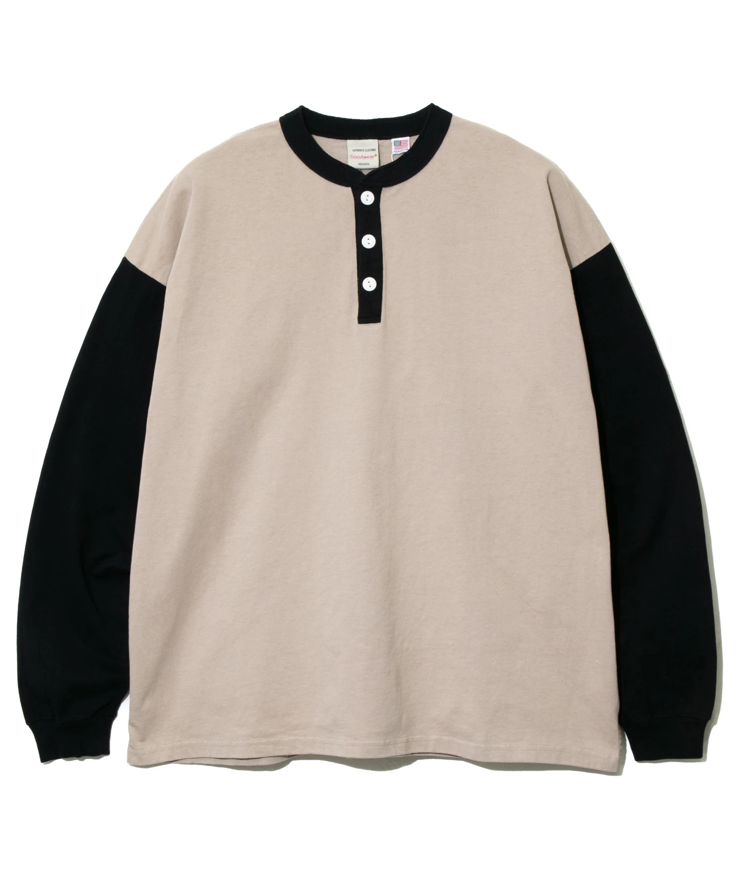 Goodwear/グッドウェア L/S SUPER BIG 配色ヘンリーネックTEE (MENS