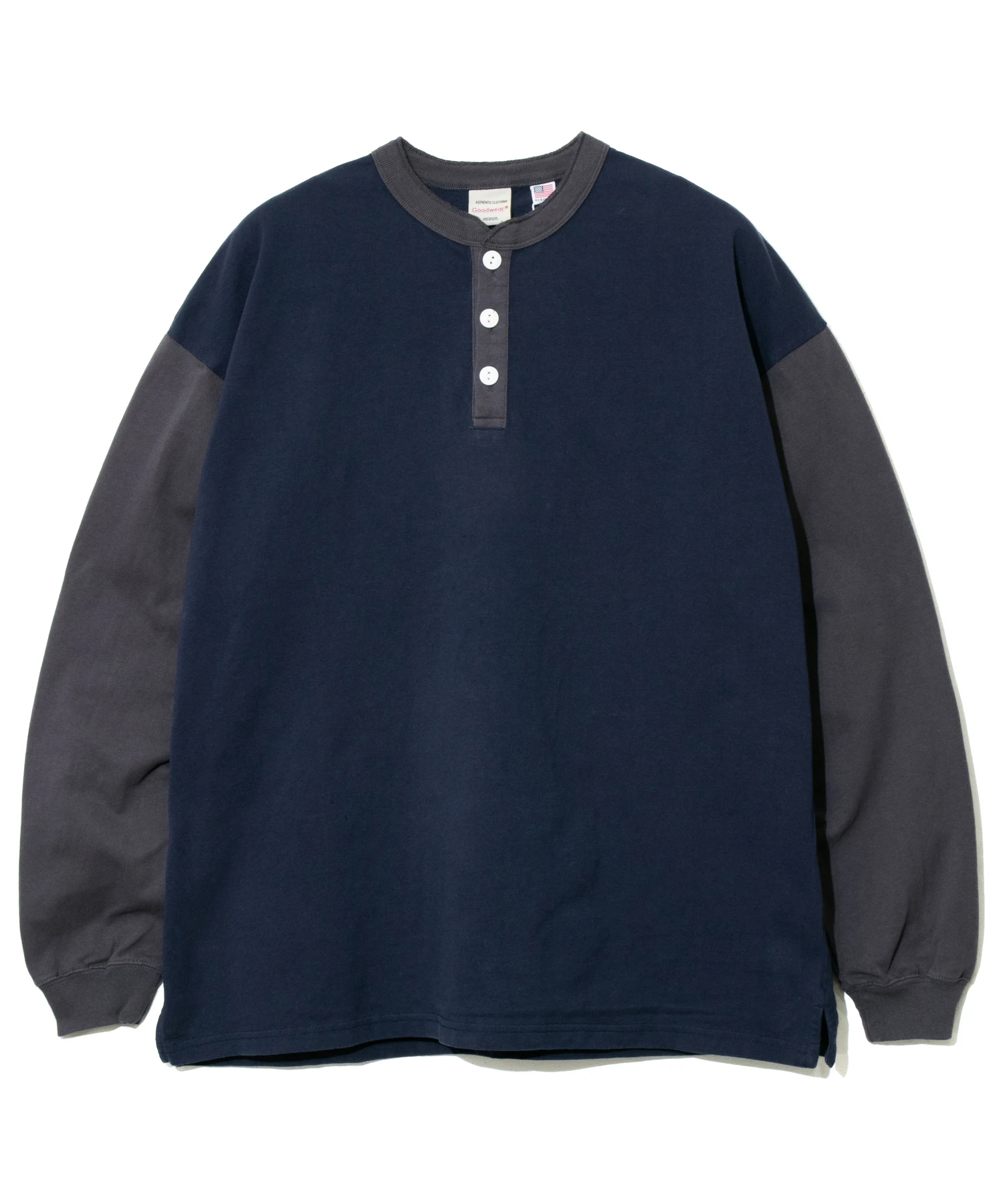 Goodwear/グッドウェア L/S SUPER BIG 配色ヘンリーネックTEE (MENS