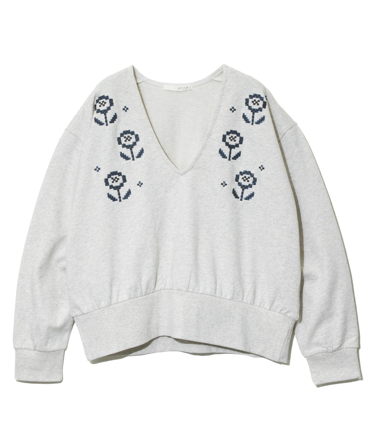 go slow caravan(ゴースローキャラバン) |NUEVO BLANCA/ヌエヴォブランカ モザイク刺繍Vネックプルオーバー (WOMENS)