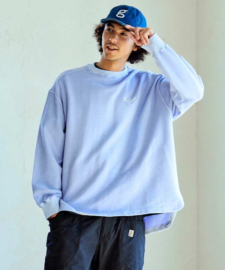go slow caravan(ゴースローキャラバン) |UNIQUEインレイ ラウンドヘムプルオーバーPIGMENT DYE (MENS)