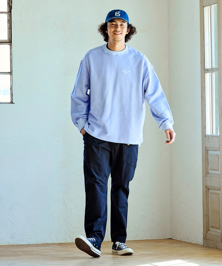 go slow caravan(ゴースローキャラバン) |UNIQUEインレイ ラウンドヘムプルオーバーPIGMENT DYE (MENS)