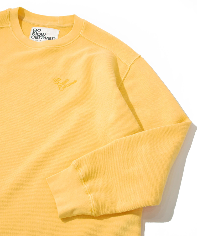 go slow caravan(ゴースローキャラバン) |UNIQUEインレイ ラウンドヘムプルオーバーPIGMENT DYE (MENS)